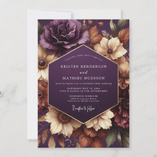 Plum Floral Moody Wedding Invitation