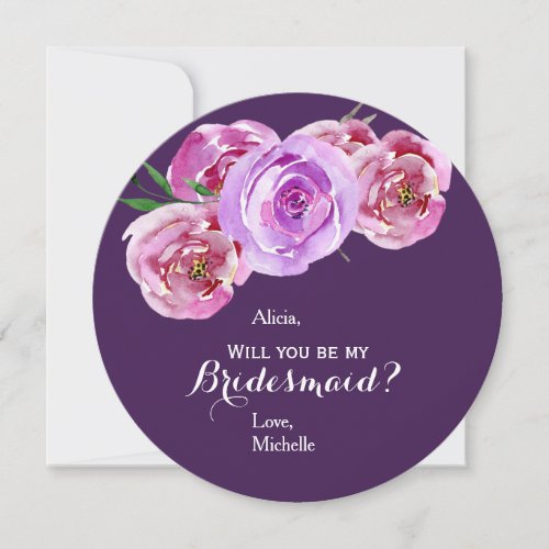 Plum floral pastel pink violet peonies bridesmaid invitation