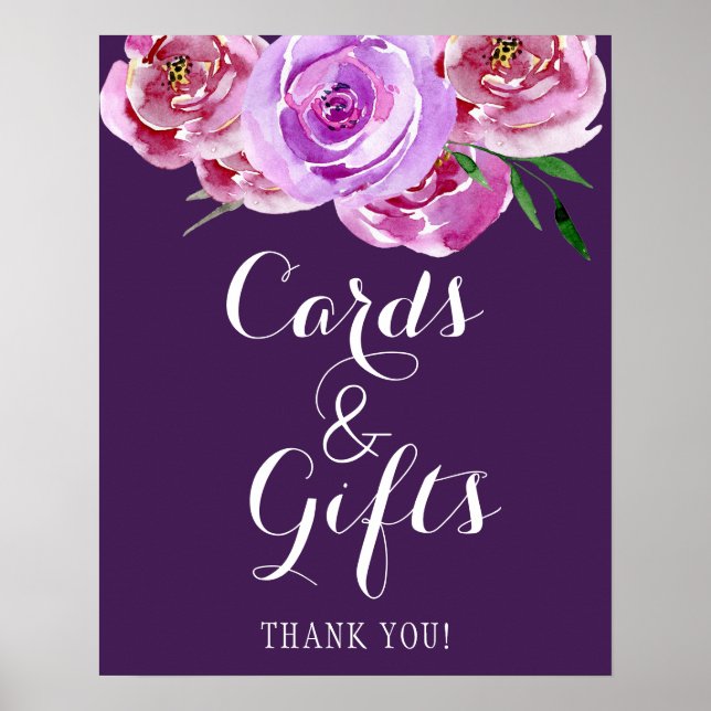 Plum floral peonies bouquet cards and wedding sign (Front)