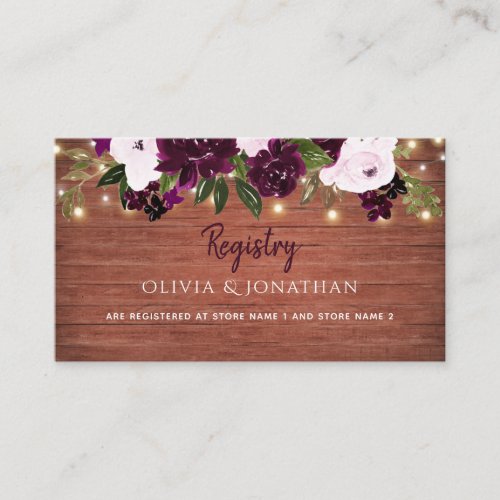 Plum Floral Rustic Wood Wedding Registry Enclosure Card