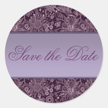 Plum Floral Save The Date Sticker/seal Classic Round Sticker by mjakubo434 at Zazzle