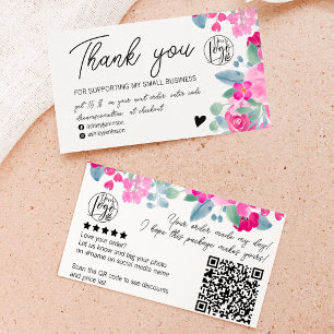 Plum floral script order logo thank you qr  business card