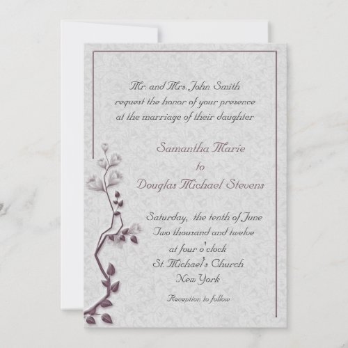 Plum Floral Vine Wedding Announcements