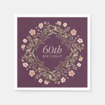 Plum Floral Wreath 60th Birthday Paper Napkins