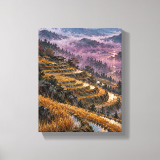 Plum Fog over Amber Rice Terraces Canvas Print