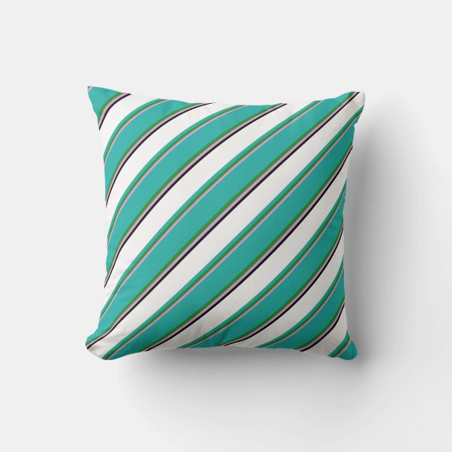Plum, Forest Green, Light Sea Green, White & Black Throw Pillow (Front)