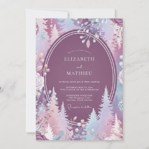 Plum Frosted Pine Eucalyptus Wedding Invitation