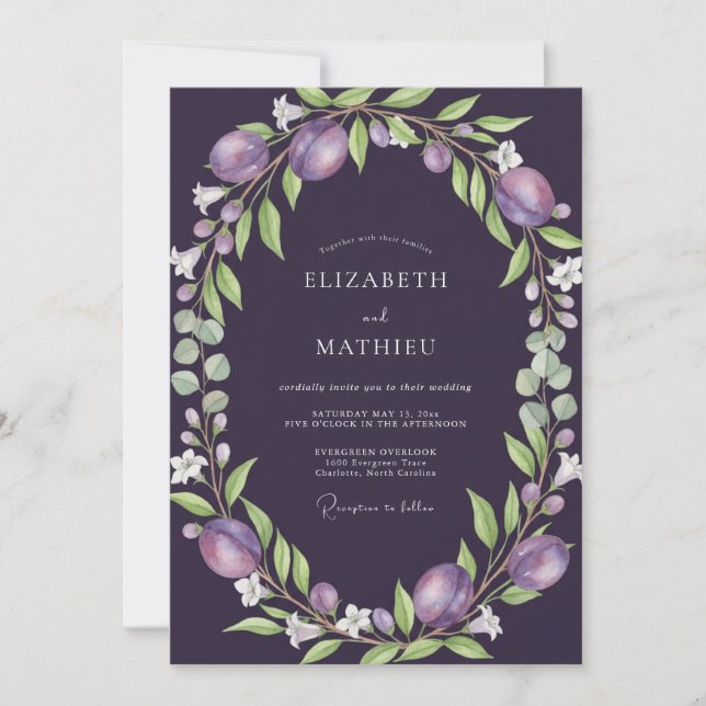 Plum Fruit Wreath Wedding Invitation (Front)