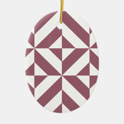 Plum Geometric Deco Cube Pattern Ceramic Ornament