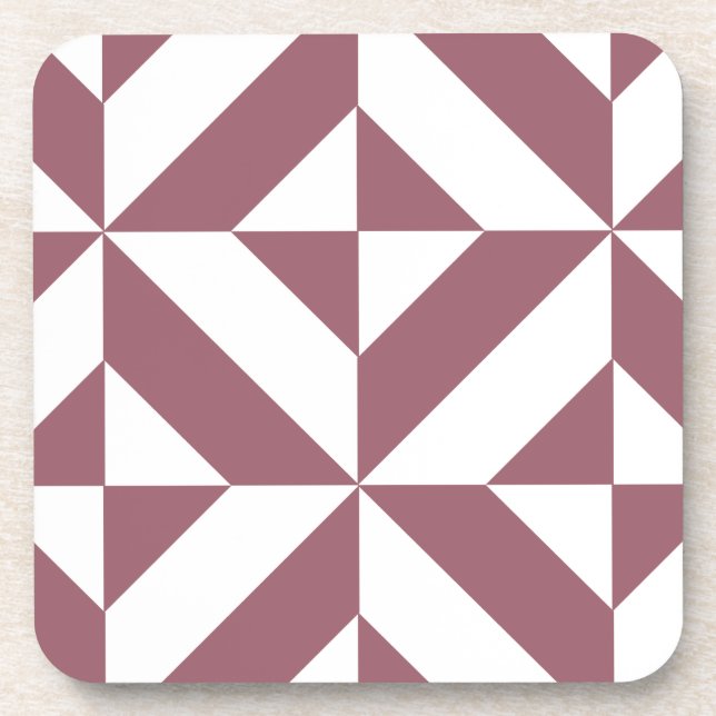 Plum Geometric Deco Cube Pattern Drink Coaster (Front)