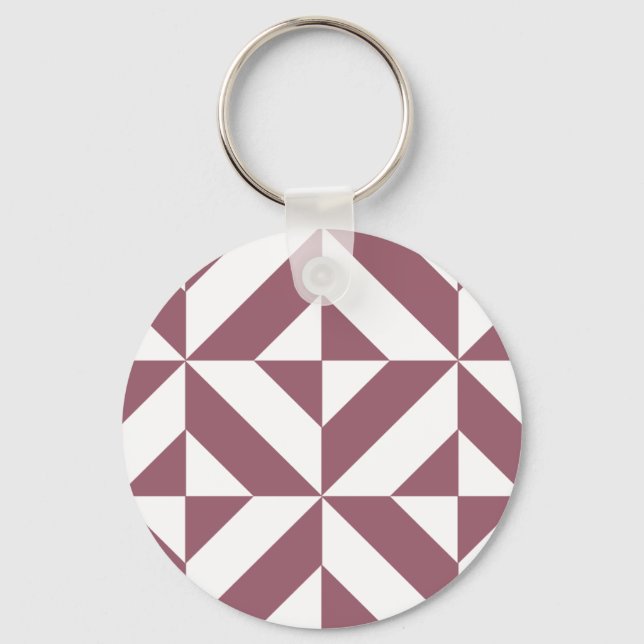 Plum Geometric Deco Cube Pattern Keychain (Front)