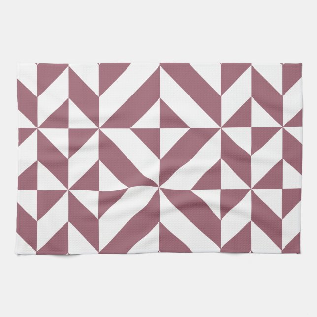 Plum Geometric Deco Cube Pattern Kitchen Towel (Horizontal)
