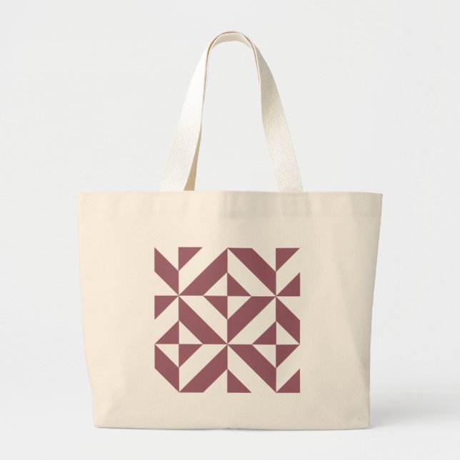 Plum Geometric Deco Cube Pattern Large Tote Bag (Front)