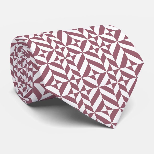 Plum Geometric Deco Cube Pattern Neck Tie (Rolled)