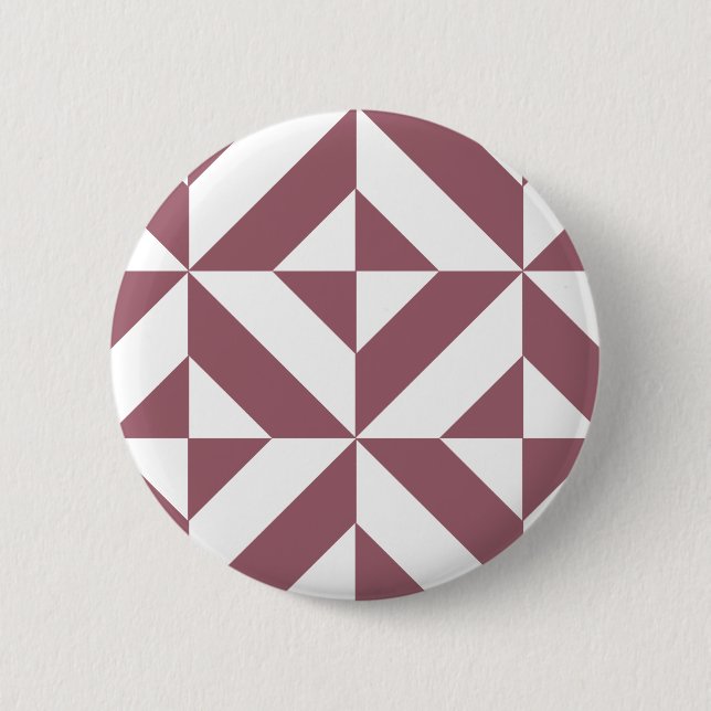 Plum Geometric Deco Cube Pattern Pinback Button (Front)