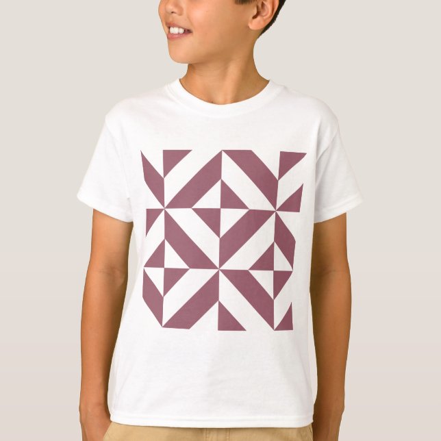 Plum Geometric Deco Cube Pattern T-Shirt (Front)