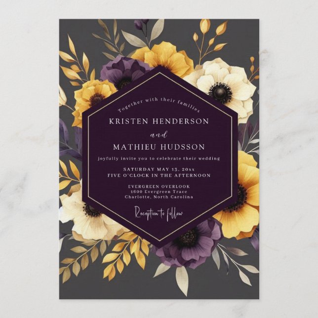 Plum Gilded Flora Wedding Invitation (Front)