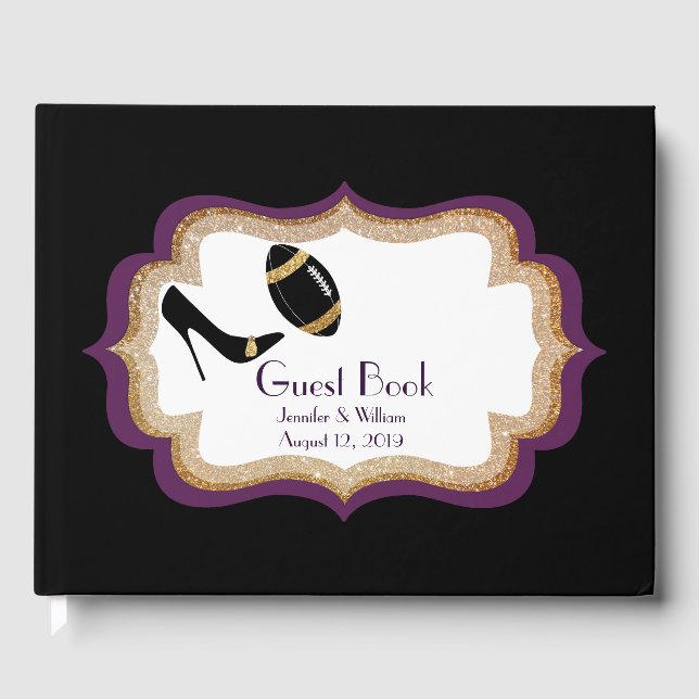 Plum Gold and Black Football Themed Wedding 2 Guest Book (Front)