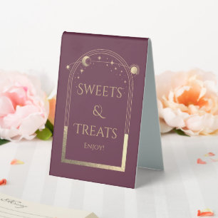 Plum Gold Celestial Sweets & Treats Wedding Table Tent