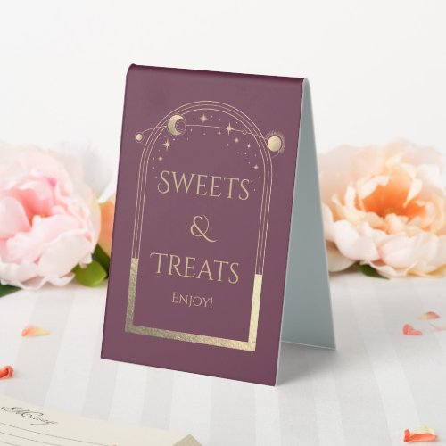 Plum Gold Celestial Sweets & Treats Wedding Table Tent