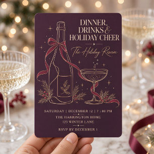 Plum Gold Champagne Holiday Dinner Party Invitation