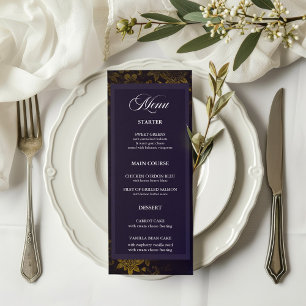 Plum & Gold Elegant Floral Wedding Menu
