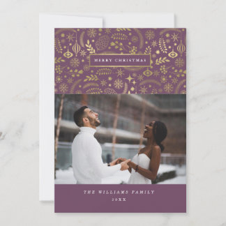 Plum + Gold Festive Winter Photo Christmas Cards