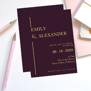 Plum Gold Minimalist Wedding Invitation Foil Invitation