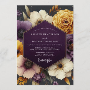 Plum & Gold Moody Floral Wedding Invitation