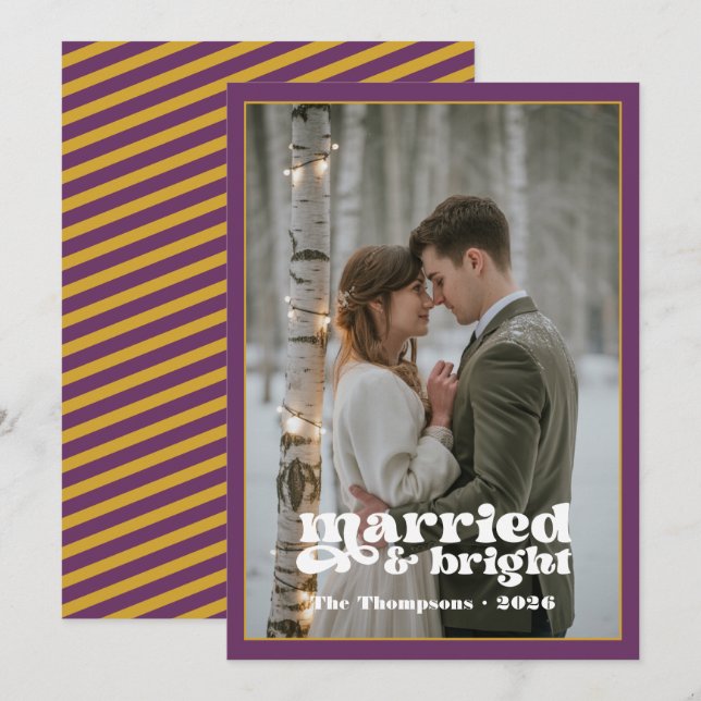Plum & Gold Newlyweds Christmas Holiday Card (Front/Back)