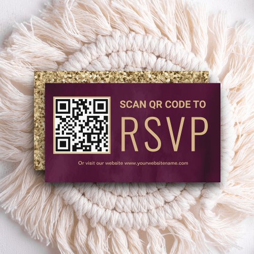 Plum Gold Online QR Code RSVP Wedding Website Enclosure Card