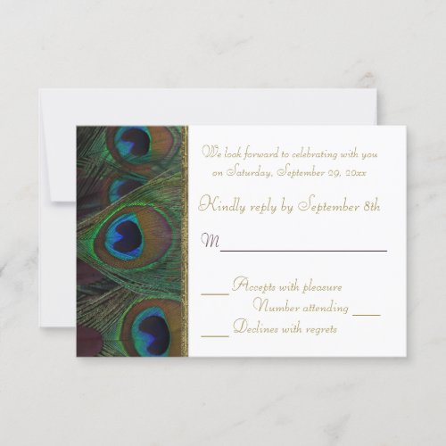 Plum, Gold Peacock Feathers RSVP Card