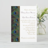Plum, Gold Peacock Feathers Wedding Invitation (Standing Front)