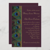 Plum, Gold Peacock Feathers Wedding Invitation (Front/Back)