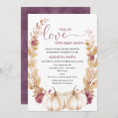 Plum Gold Pumpkin Fall In Love Baby Shower  Invitation (Front/Back)