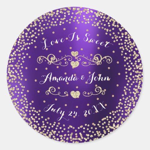 Plum Gold Rose Glitter Save the Date Love is Sweet Classic Round Sticker