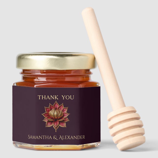 Plum Gold Wedding Honey Jar sticker Set Favors (Front)
