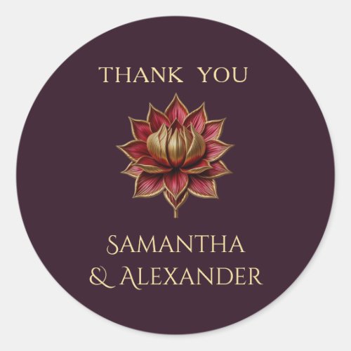 Plum Gold Wedding Thank You Sticker Round