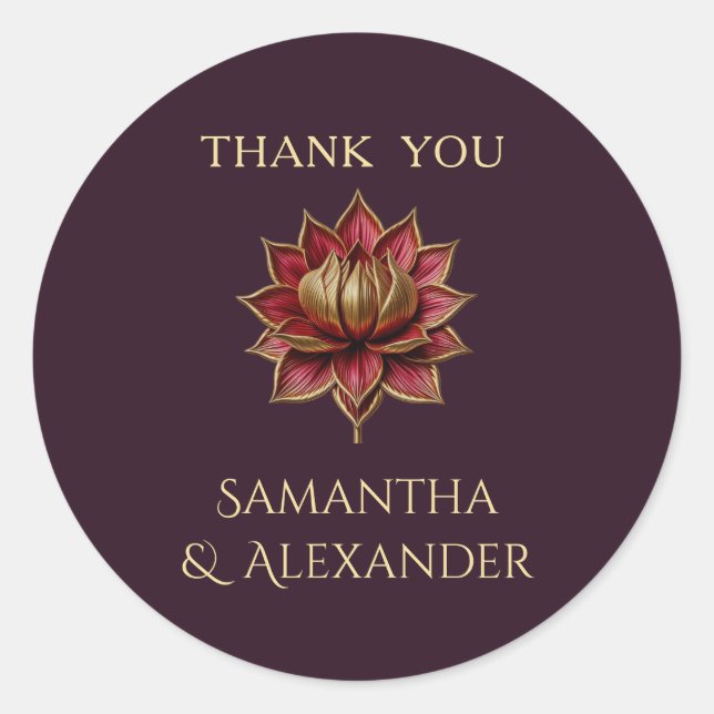 Plum Gold Wedding Thank You Sticker Round (Front)