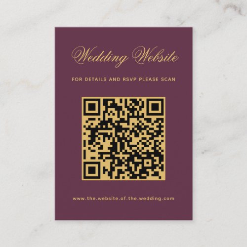 Plum Gold Wedding Website QR Code Wine Color  Enclosure Card