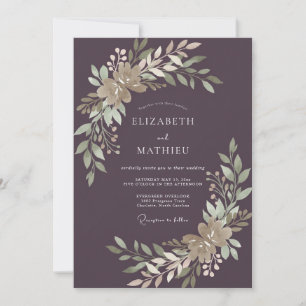 Plum Golden Champagne Vine Wedding Invitation