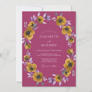 Plum Golden Poppy Wedding Invitation