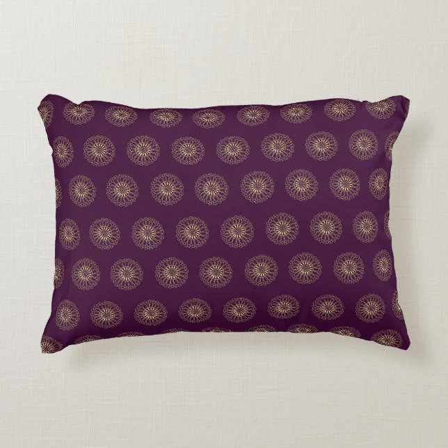 Plum | Golden Zinnia Flower Medallions Accent Pillow (Front)