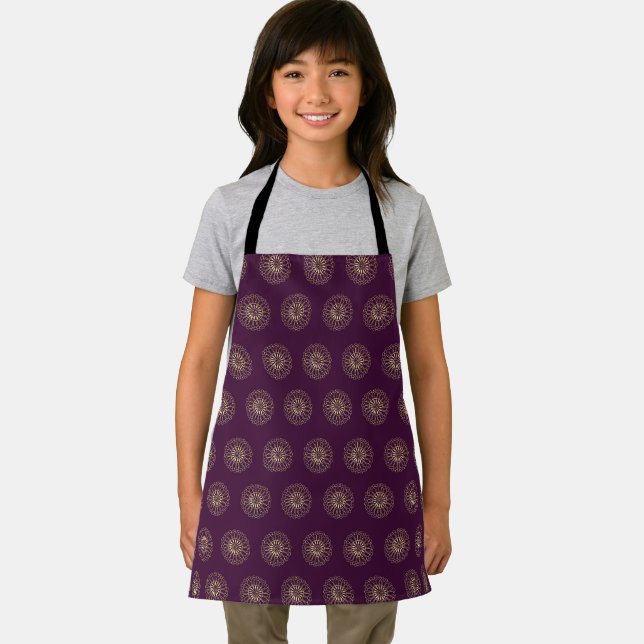 Plum | Golden Zinnia Flower Medallions Apron (Insitu)