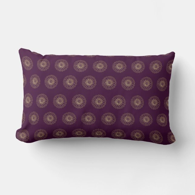 Plum | Golden Zinnia Flower Medallions Lumbar Pillow (Front)