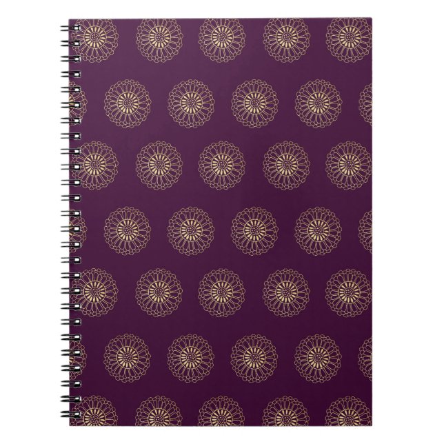 Plum | Golden Zinnia Flower Medallions Notebook (Front)