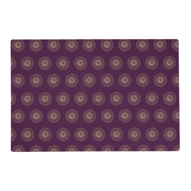 Plum | Golden Zinnia Flower Medallions Placemat (Front)