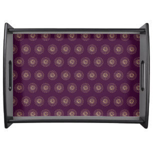 Plum   Golden Zinnia Flower Medallions Serving Tray