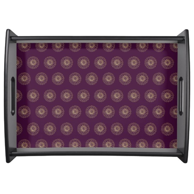 Plum | Golden Zinnia Flower Medallions Serving Tray (Front)