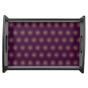 Plum   Golden Zinnia Flower Medallions Serving Tray